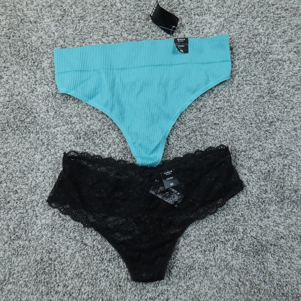 NEW Torrid Panties Underwear Womens 00 M/L 10 Blue Black Floral Lace Thong Lot
